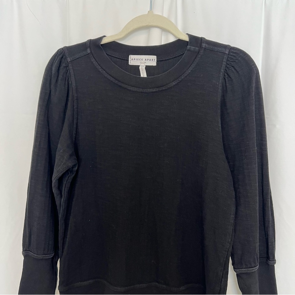 APIECE APART Olimpio Organic Cotton Sweatshirt Women's Sz XS Black Puff Sleeve - Picture 9 of 10